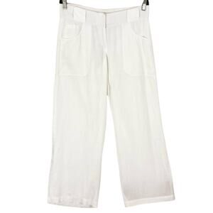 nwot GREAT PLAINS Pants 12 High-Rise Linen White Wide 4 Patch-Pocket Zip Loops